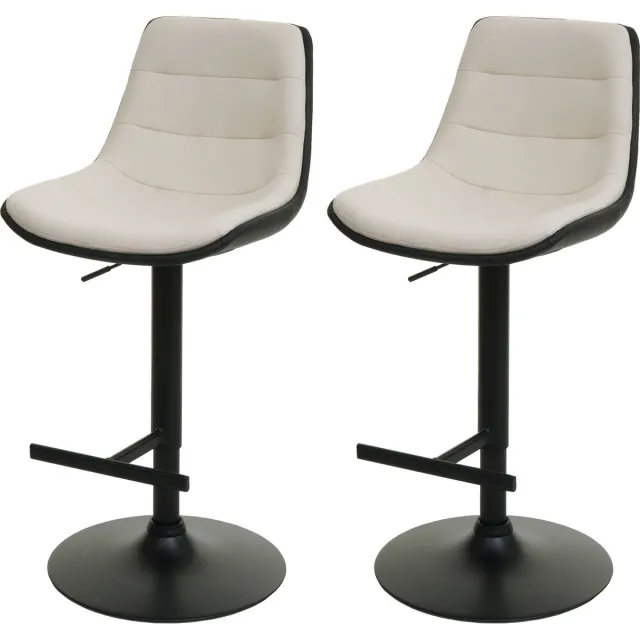 MCW Set van 2 barkrukken MCW-L85, barkruk counterkruk draaikruk, in hoogte verstelbaar met rugleuning kunstleer ~ crème-beige