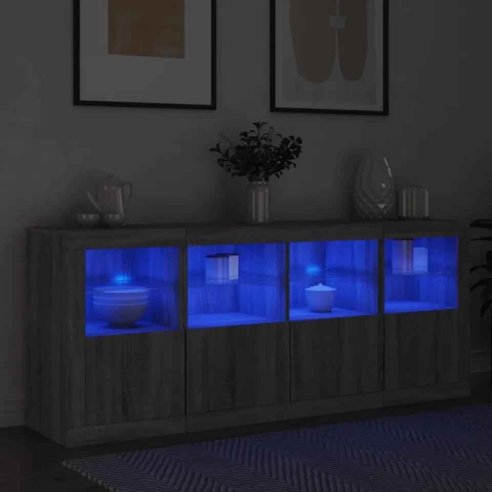 vidaXL Dressoir met LED-verlichting 163x37x67 cm grijs sonoma eiken, foto 4