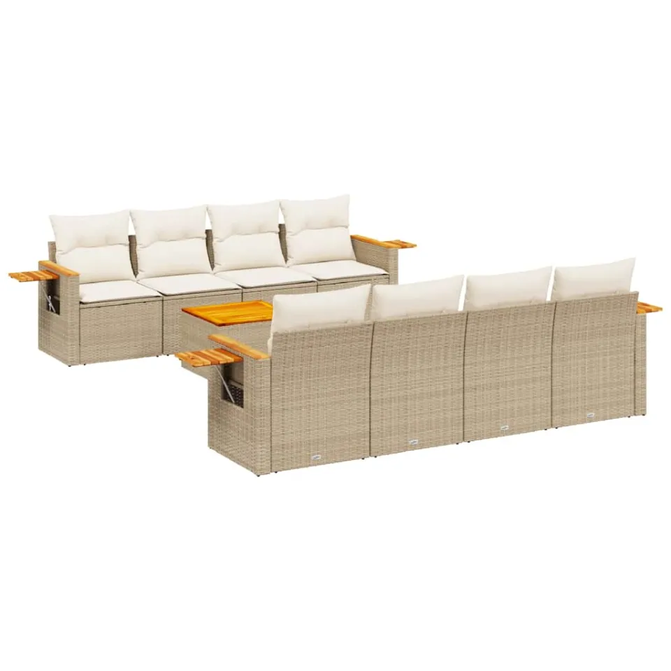 vidaXL 9-delige Loungeset met kussens poly rattan beige, foto 3