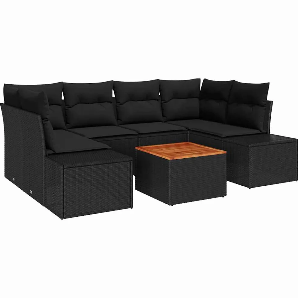vidaXL Tuinbankenset 7 st Zwart poly rattan
