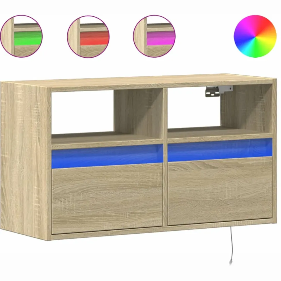 vidaXL Tv-wandmeubel met LED-verlichting 80x31x45 cm sonoma eikenkleur, foto 3