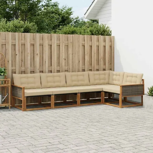 vidaXL Buiten bankenset 5 st 5-zits Natuurlijk en Beige