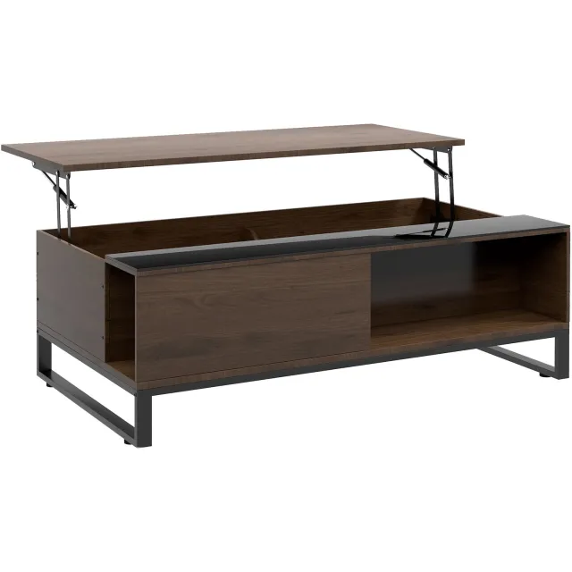 Homcom Salontafel - Uitschuifbaar Blad - Verborgen Opbergruimte - Walnoot/Zwart Walnuss+Schwarz