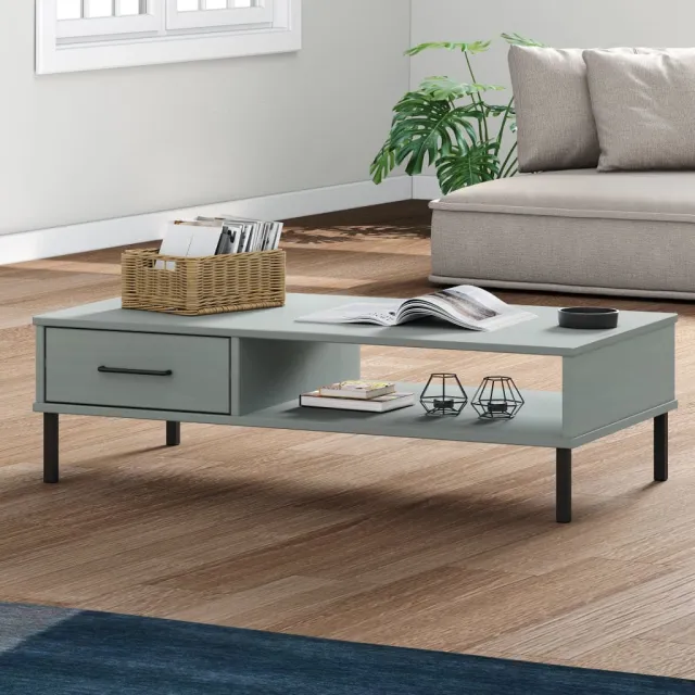 vidaXL Salontafel met metalen poten OSLO massief grenenhout grijs, foto 2