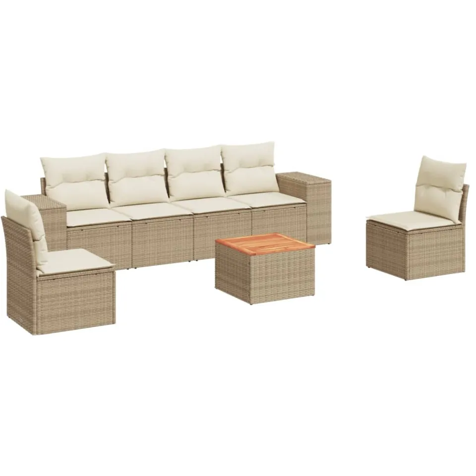 vidaXL 7-delige Loungeset met kussens poly rattan beige, foto 3