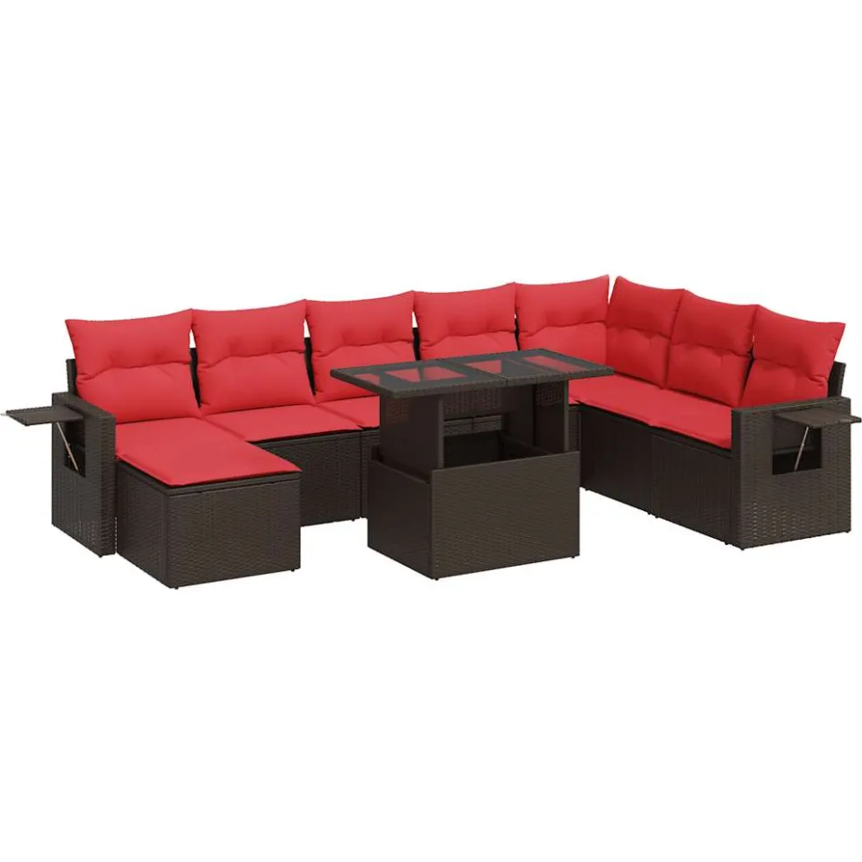 vidaXL 9-delige Loungeset met kussens poly rattan acacia bruin, foto 3