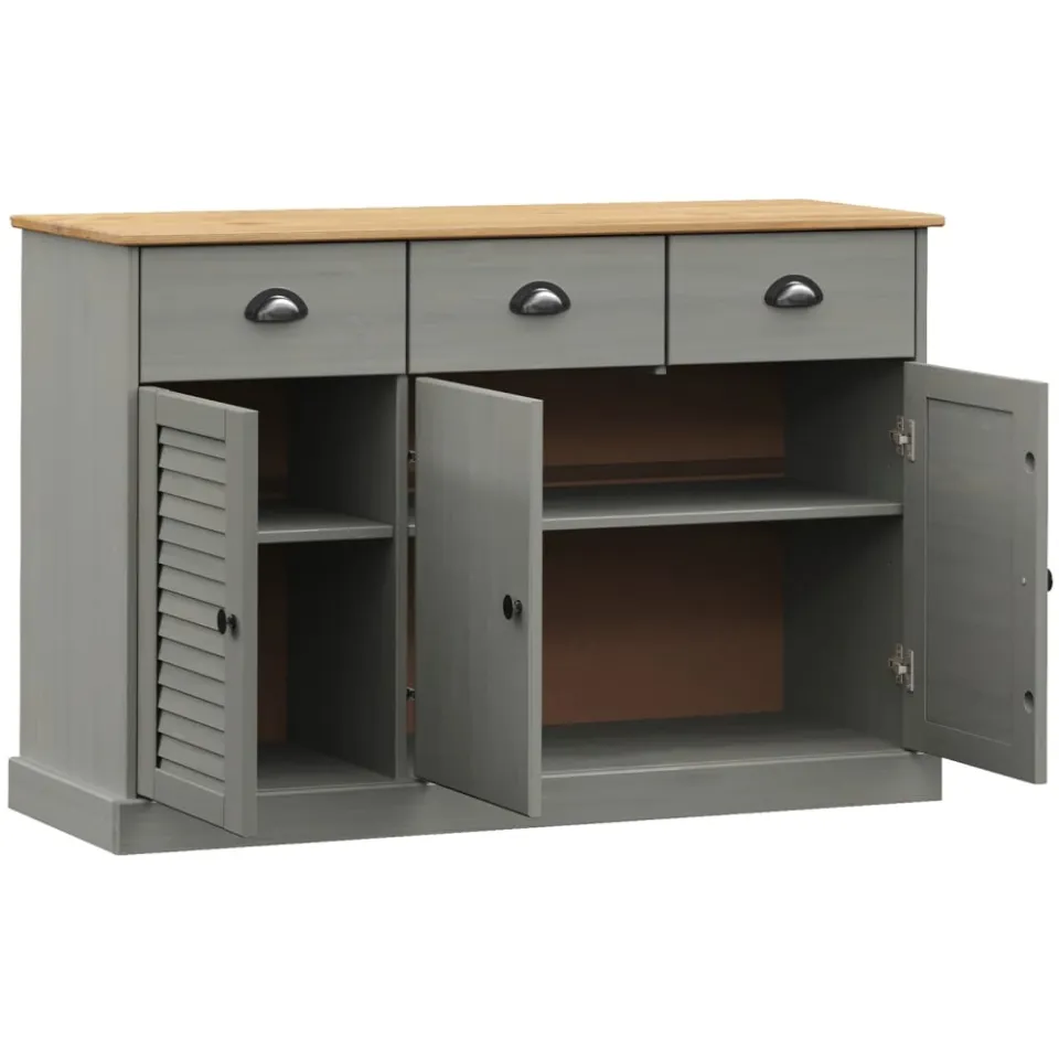 vidaXL Dressoir met lades VIGO 113x40x75 cm massief grenenhout grijs, foto 2