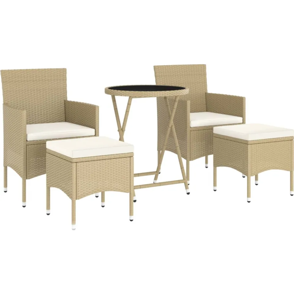 vidaXL 5-delige Bistroset poly rattan en gehard glas beige
