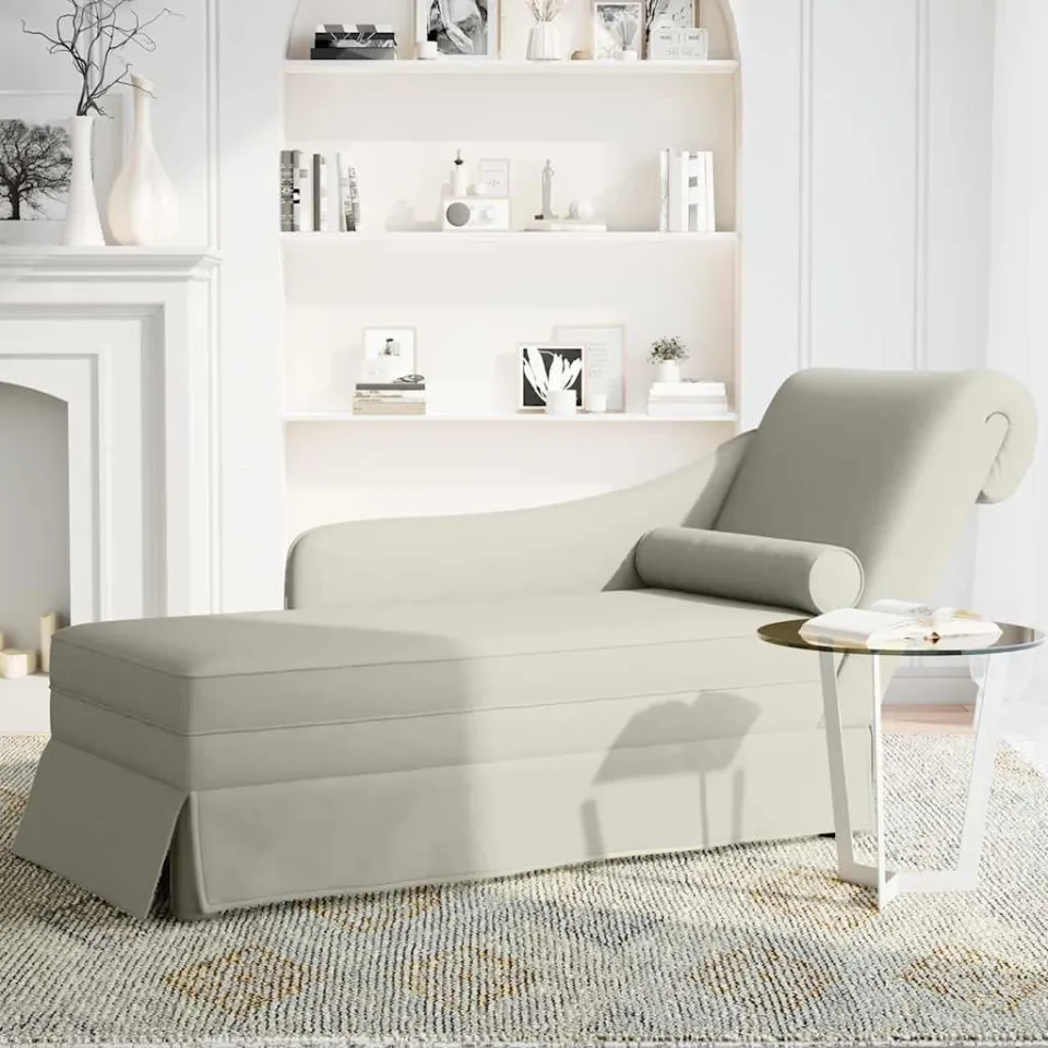 vidaXL Chaise longue met bolster en rechterarmleuning fluweel crème, foto 3