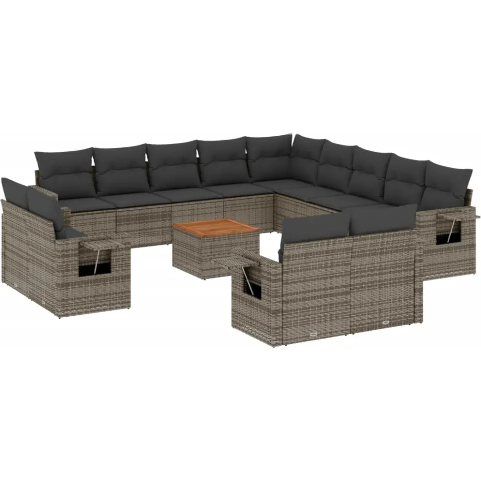 vidaXL 14-delige Loungeset met kussens poly rattan grijs, foto 3