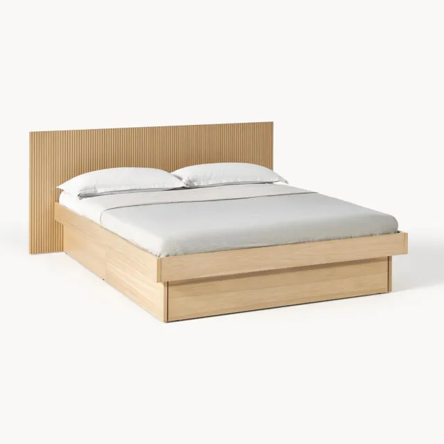 Westwing Collection Houten bed Sato met lades en hoofdeinde Beige