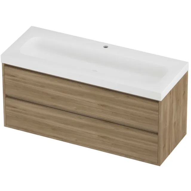 Proline Haga Badmeubelset Polystone Mezza 1 Kraangat Greeploos 120x46x58 cm Mat White Cider Oak Eiken
