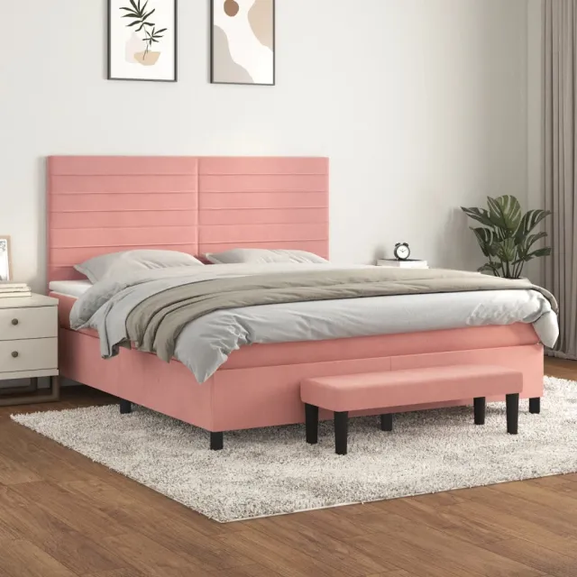 vidaXL Boxspring met matras fluweel roze 180x200 cm