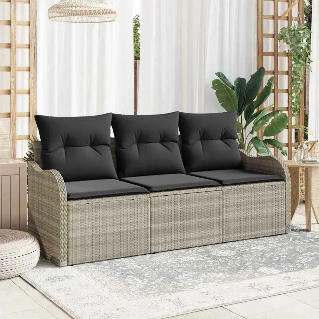 vidaXL Tuin Sofa Set 3 st Lichtgrijs Poly riet, foto 2