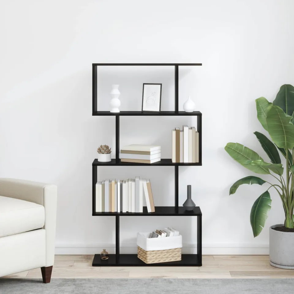 vidaXL Boekenkast 4-laags 70 x 24 x 129 cm Bewerkt hout Zwart Eiken, foto 3