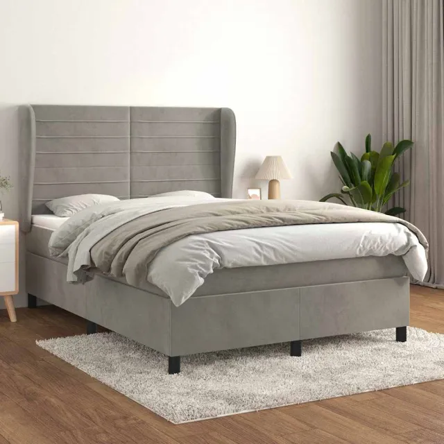 vidaXL Boxspring met matras fluweel lichtgrijs 140x200 cm grijs