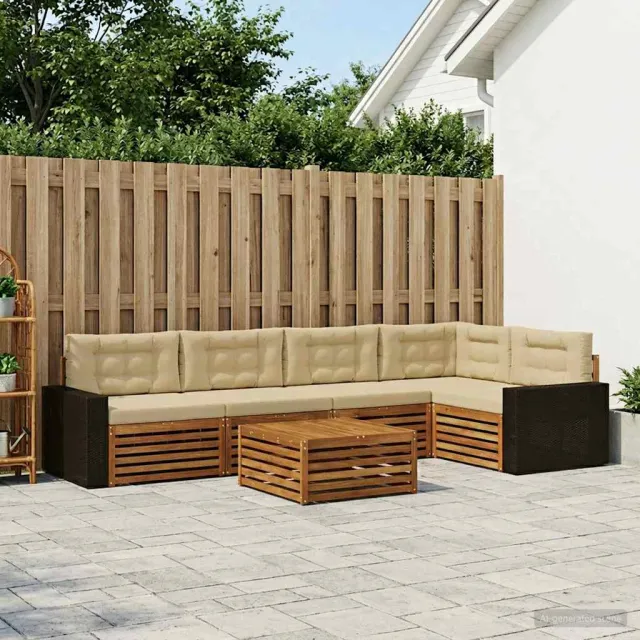 vidaXL Buiten bankenset 6 st 5-zits Natuurlijk en Beige