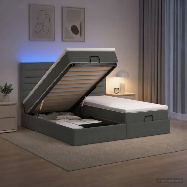 vidaXL Ottoman Bed met Matrassen en LED Donkergrijs 200 x 200 cm Stof