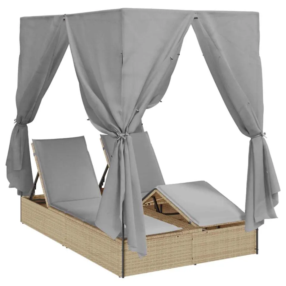vidaXL Dubbele ligbed Grijs poly rattan Beige