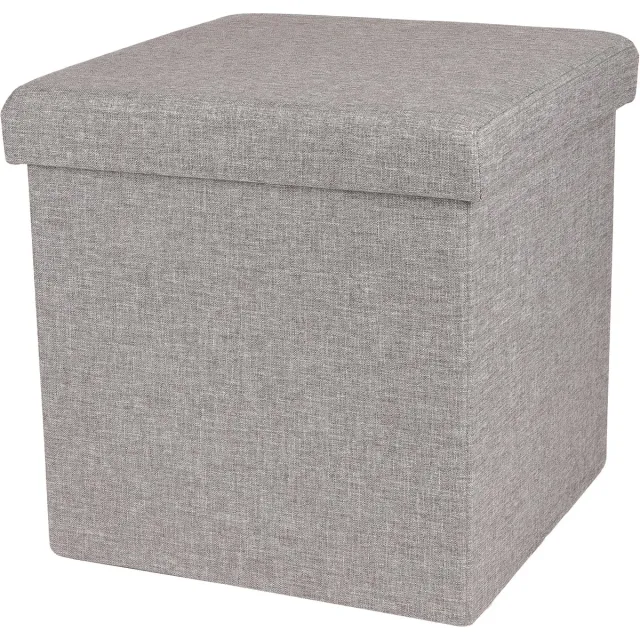 Urban Living Poef/hocker - opbergbox zit krukje - grijs - linnen/mdf - 37 x 37 cm - opvouwbaar