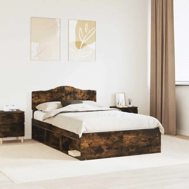 vidaXL Bedframe Gerookt eiken 120 x 190 cm Massief grenenhout Bruin