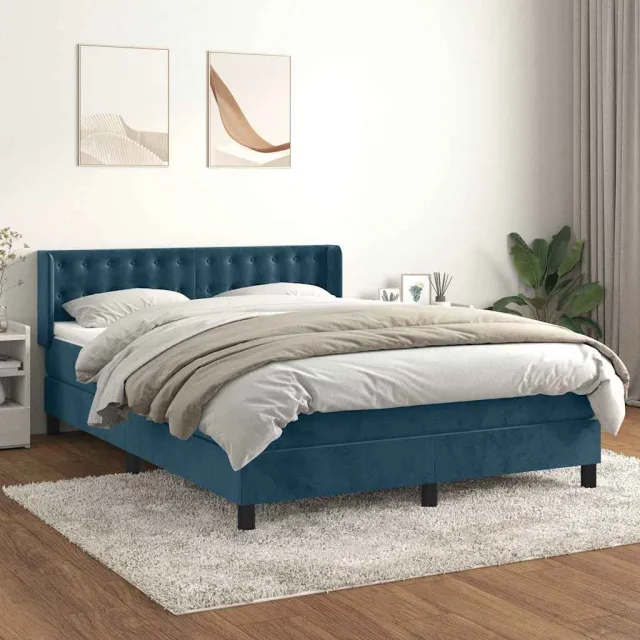 vidaXL Boxspring met matras fluweel donkerblauw 140x200 cm blauw