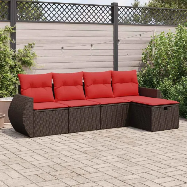 vidaXL 5-delige Loungeset met kussens poly rattan bruin, foto 2