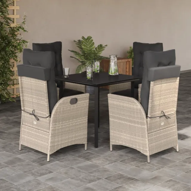 vidaXL 5-delige Tuinset met kussens poly rattan lichtgrijs grijs, foto 2