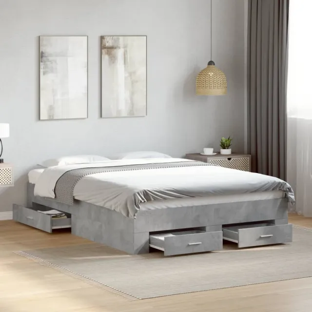 vidaXL Bedframe met lades bewerkt hout betongrijs 140x190 cm