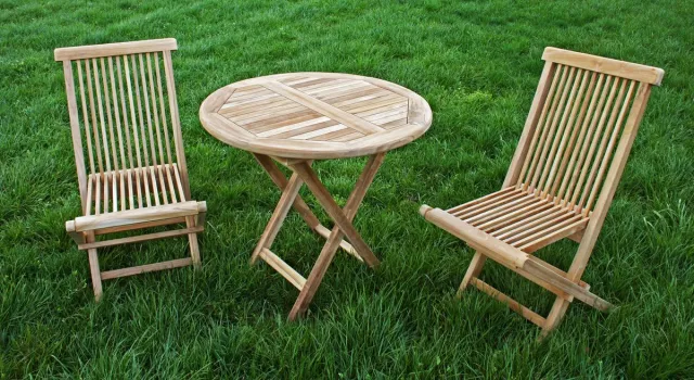 HUSKI Teak Klaptafel Rond 80cm AB Grade Teakhout FSC natuurlijk teak