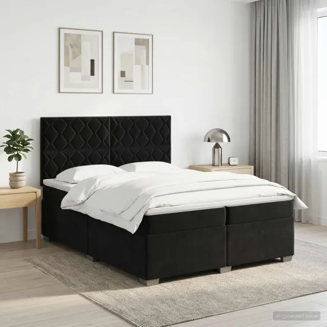 vidaXL Boxspringbed met matras Zwart 200 x 200 cm Fluweel
