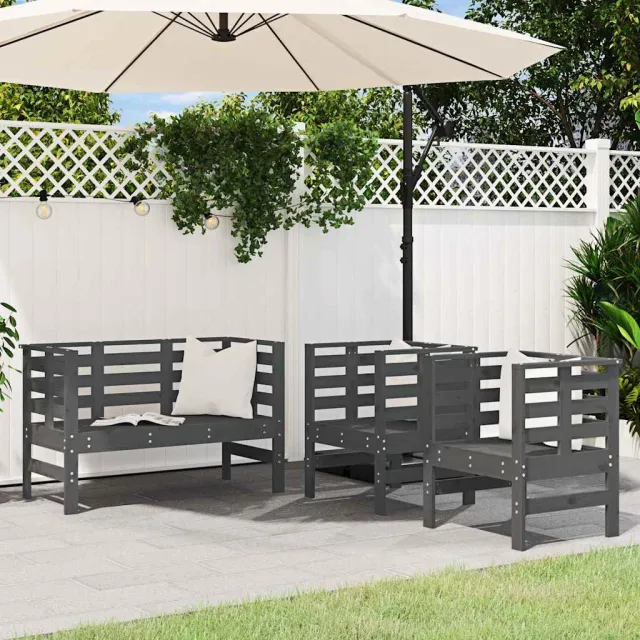 vidaXL 3-delige Loungeset massief grenenhout grijs, foto 2