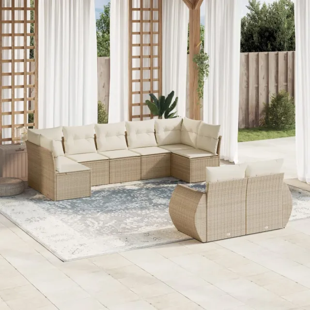 vidaXL 9-delige Loungeset met kussens poly rattan beige, foto 2