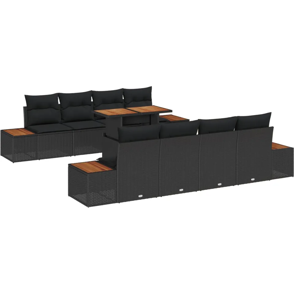 vidaXL Tuin Sofa Set 9 st Zwart Poly riet, foto 4