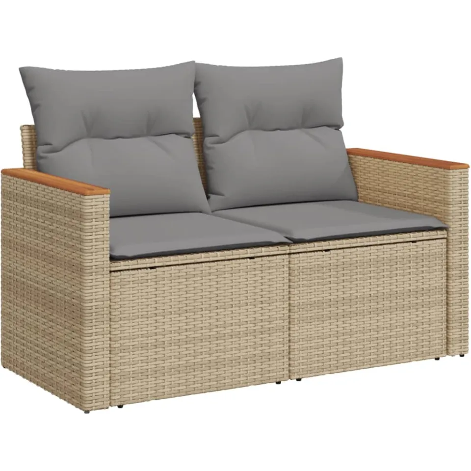 vidaXL 12-delige Loungeset met kussens poly rattan gemengd beige, foto 4