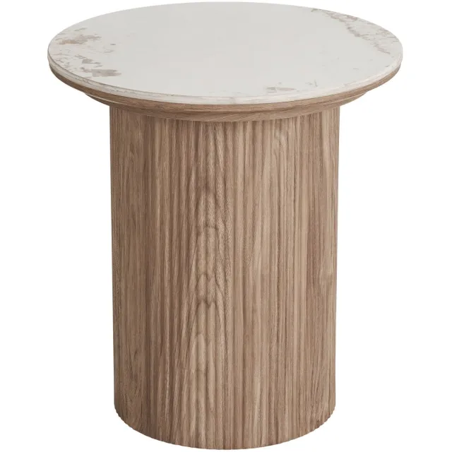 House Nordic Bijzettafel Athens - Rond Keramisch Wit/Bruin - Ø45x50cm
