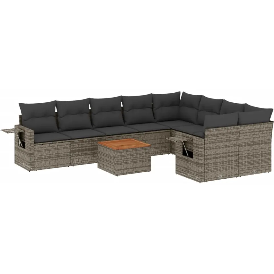 vidaXL 10-delige Loungeset met kussens poly rattan grijs, foto 3