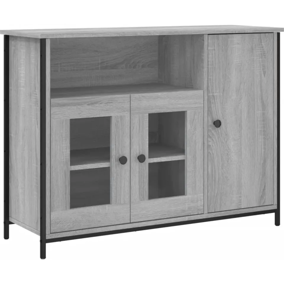 vidaXL Dressoir 100x35x75 cm bewerkt hout grijs sonoma, foto 3