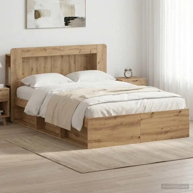 vidaXL Bedframe met opslag Artisanaal eiken 140 x 190 cm Bewerkt hout Bruin