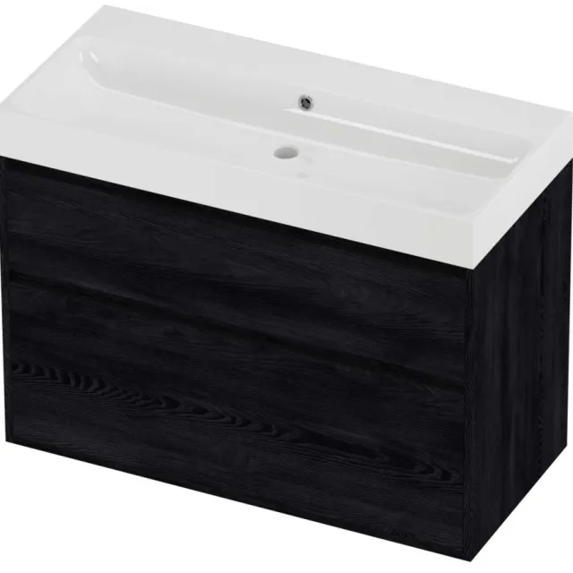 Proline Podium Badmeubelset Polystone Loft 100x46x75 cm Glans Wit Black Oak