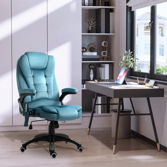 OKWISH Bureaustoel - 68 x 72 x 110-120 cm - Massage- En Verwarmingsfunctie, Verstelbaar Tot 130° - Voor Kantoor Of Gamekamer - Polyester - Blauw