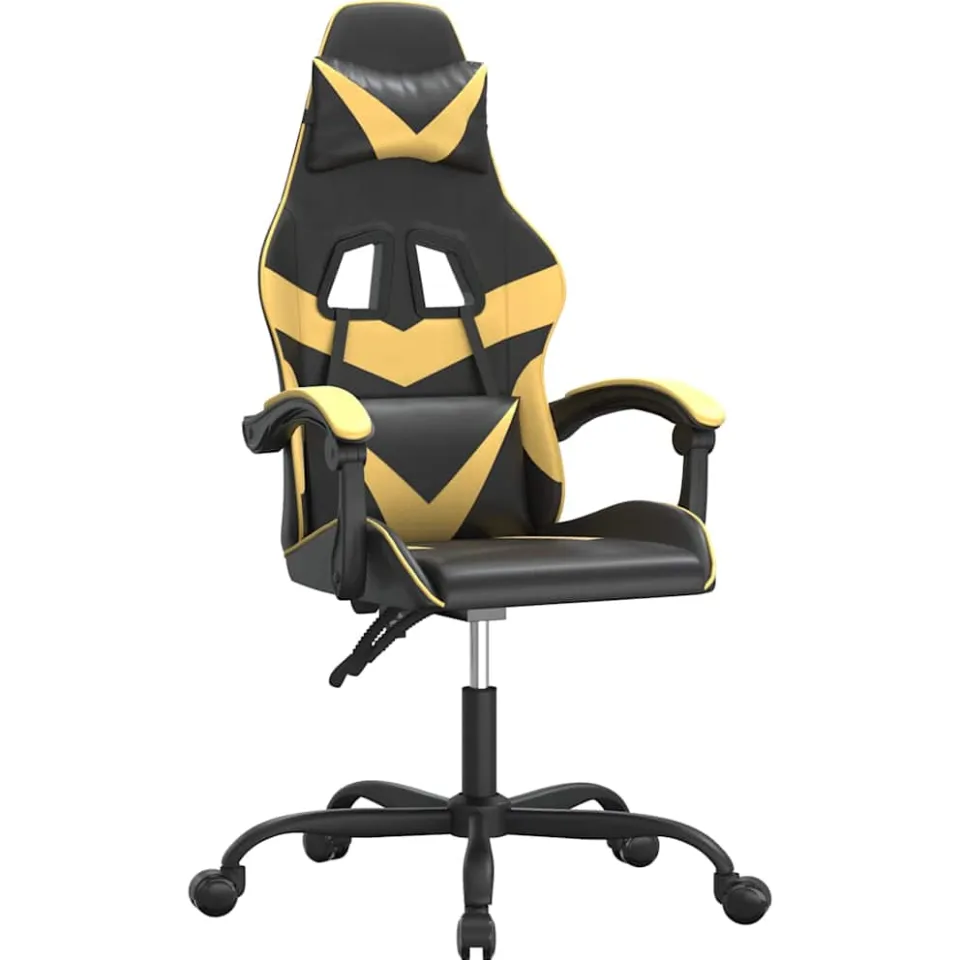 vidaXL Gamestoel draaibaar kunstleer zwart en goudkleurig, foto 3
