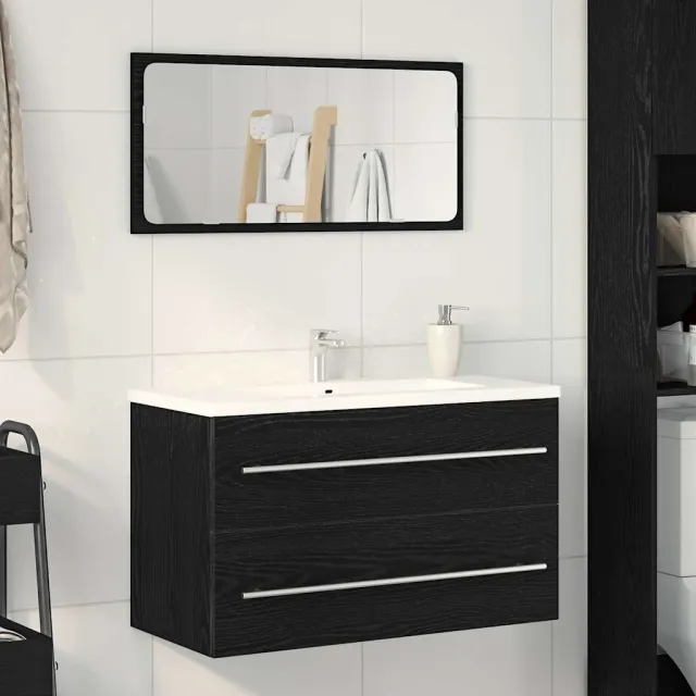 vidaXL Spoelbakkast Zwart Eiken 80x38,5x48 cm Engineered Wood