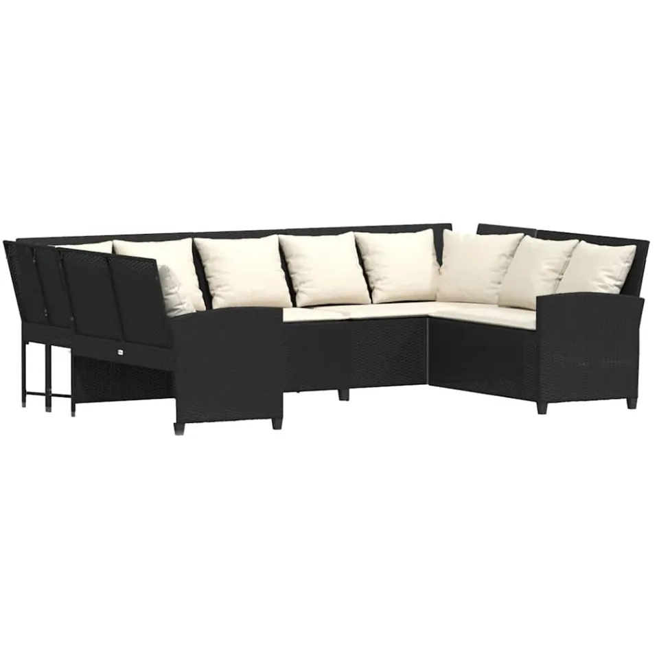 vidaXL Tuinbank met kussens poly rattan zwart
