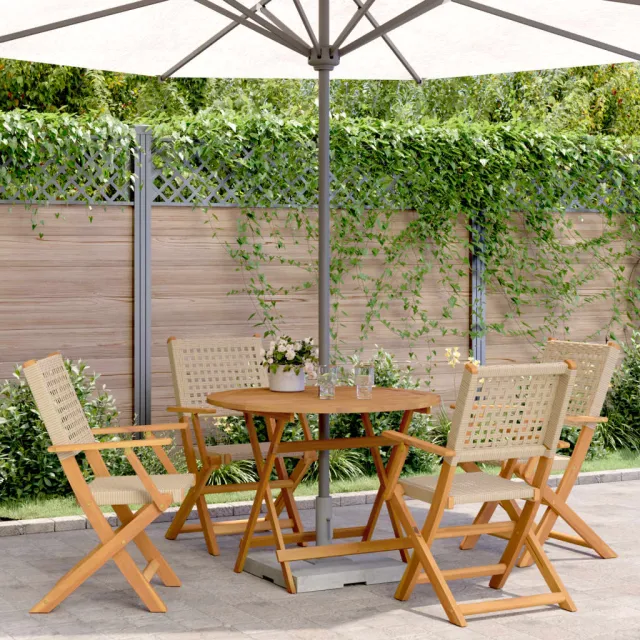 vidaXL 5-delige Tuinset poly rattan en massief hout beige