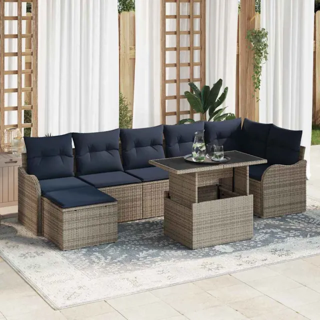 vidaXL Tuin Sofa Set 8 st Grijs en Marineblauw poly rattan