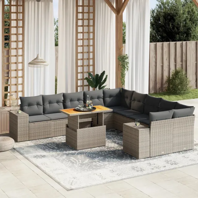 vidaXL 11-delige Loungeset met kussens poly rattan grijs, foto 2