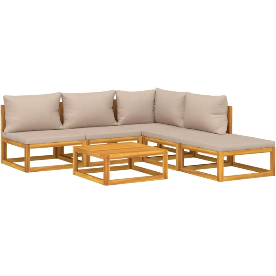 vidaXL 6-delige Loungeset met taupe kussens massief hout