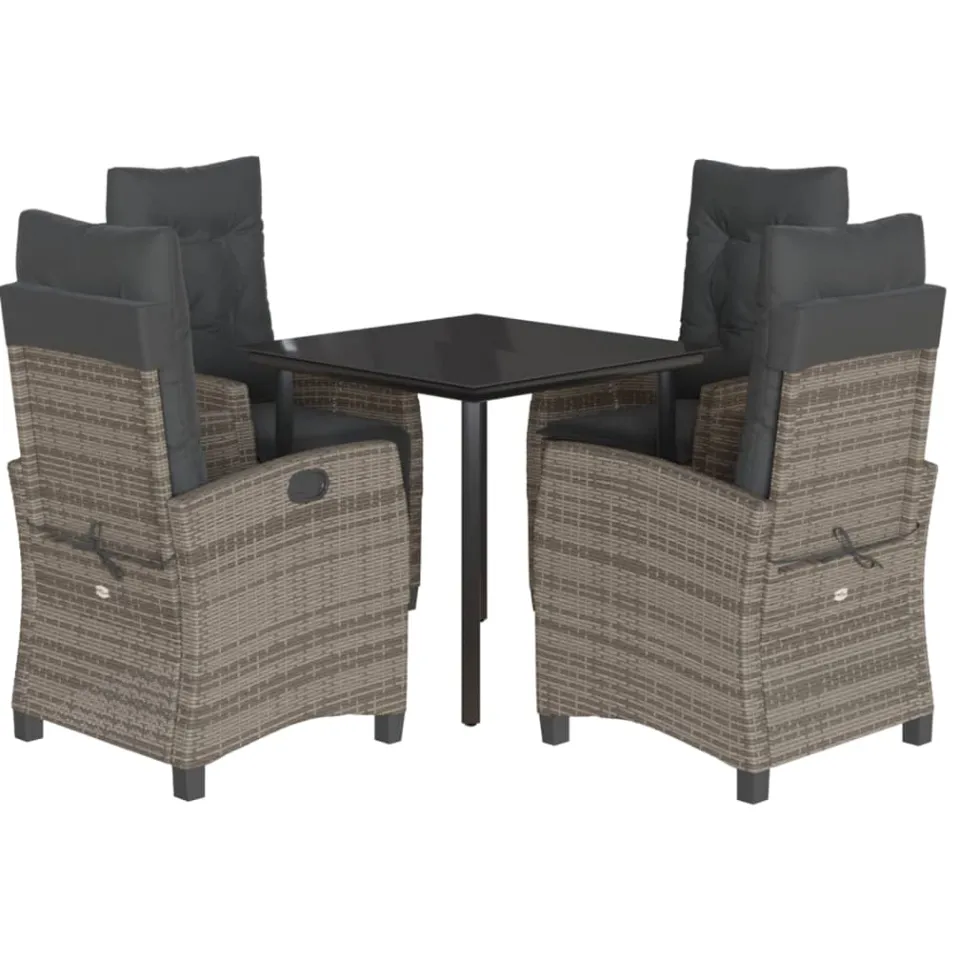 vidaXL 5-delige Tuinset met kussens poly rattan grijs