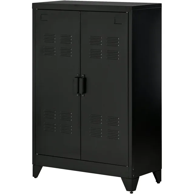 Lunpog Archiefkast – Van staal – Met 2 Deuren – Met slot – mit magnetischer Lamellen-Doppeltür Verstellbarer Einlegeboden - 75x33x110cm - zwart Schwarz